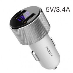 Автомобильный USB адаптер с вольтметром ROCK 3.4 A Серебристый
