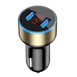 Автомобільний зарядний пристрій з вольтметром Чорний+Золотий