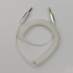 Кабель 3,5 Aux Husky пружинка длина 1 метра Белый Кабель 3,5 Aux Husky пружинка длина 1 метра Белый
