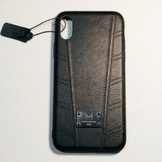 Бампер для iPhone X силикон+кожа Черный