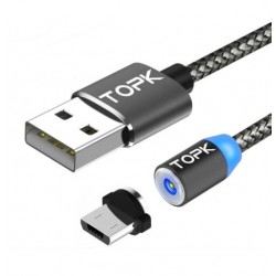 Магнитный кабель Topk для зарядки micro usb Grey