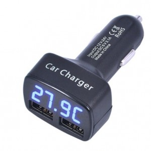 Автомобільний зарядний пристрій з вольтметром амперметром та термометром Чорний